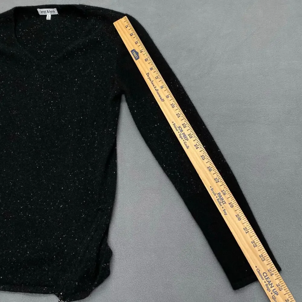 Knyt Lynk Cashmere V Neck Sweater Black Women S Speckled Casual Cozy Long Sleeve